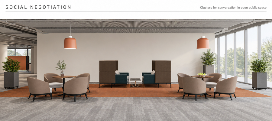 custom lounge furniture for hotel projects SOCIAL NEGOTIATION Clusters for conversation in open public space
