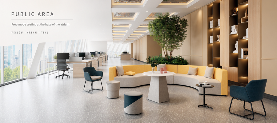 circular modular sofa scene atrium public area furniture