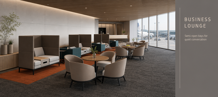 semi open meeting booth for open plan office BUSINESS LOUNGE Semi-open bays for quiet conversation