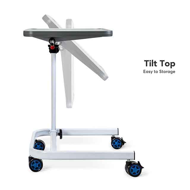 Adjustable Hospital over Bed Table on Wheels with Storage
