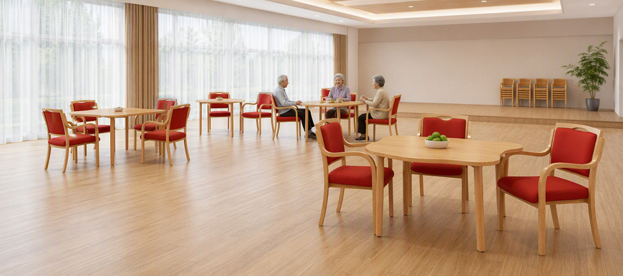 Elderly activity table and chair 09-scene-activity-hall-furniture