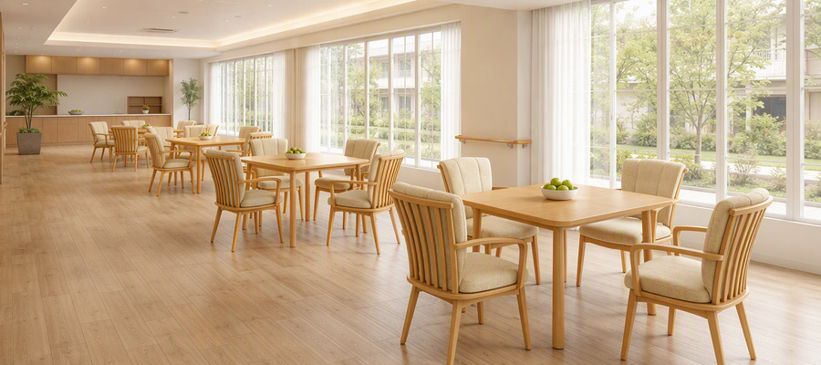 stackable chairs for care home 10-scene-dining-hall-furniture
