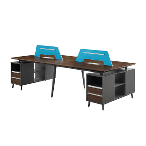 wooden office desk 4 people workstation with file cabinets and panel