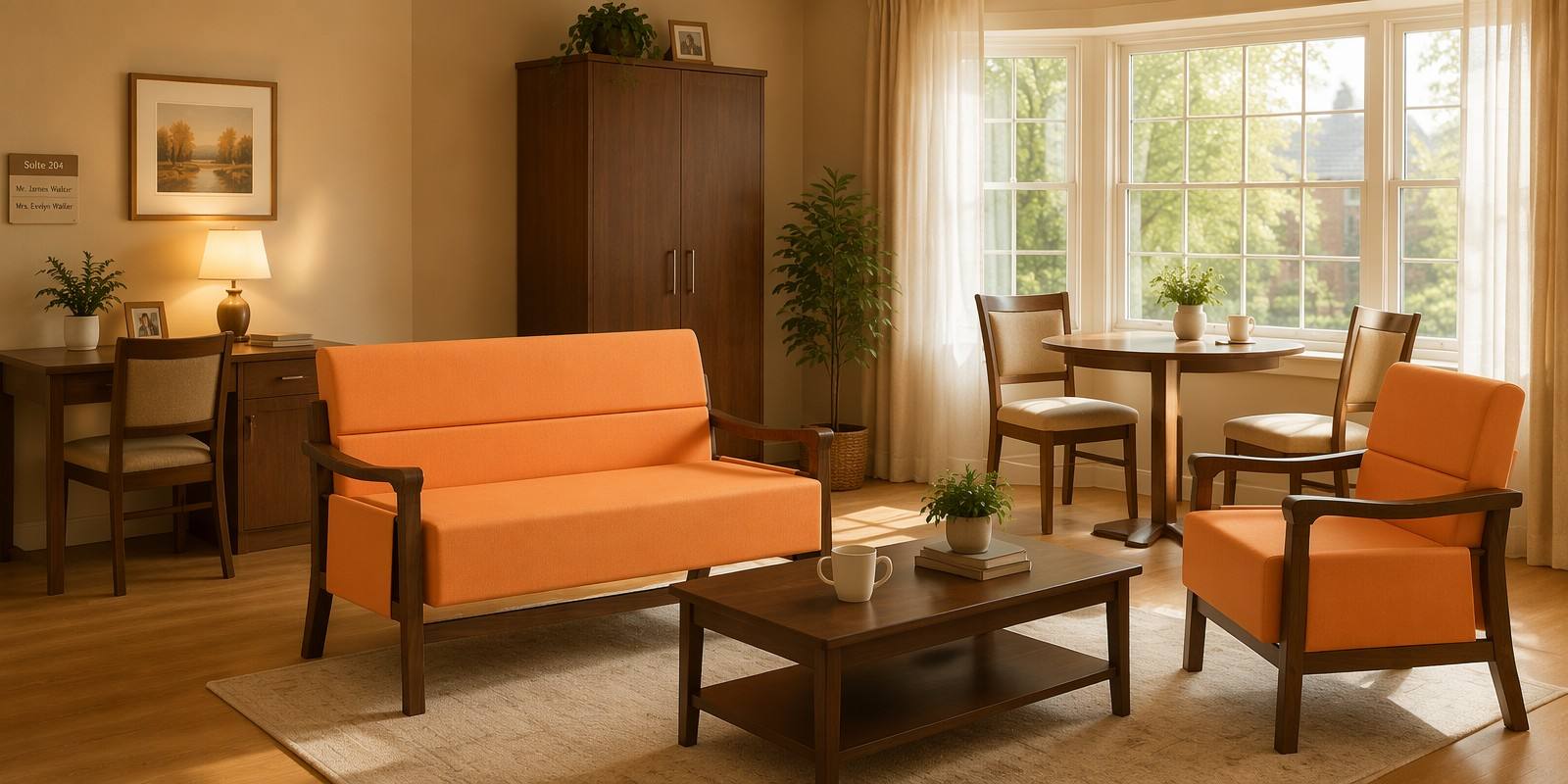 Care homes lving room sofa Furniture for double suites in care homes