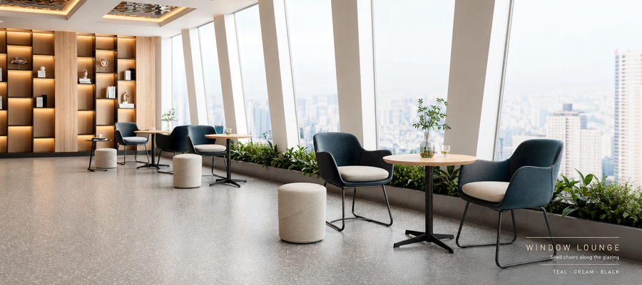 arc seating that closes into a circle scene_window_lounge