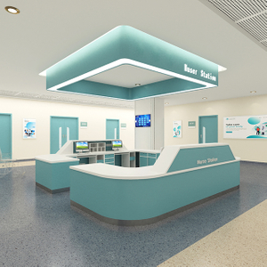 White And Blue Curved Hospital Nurse Counter Workstation Front Reception Desk