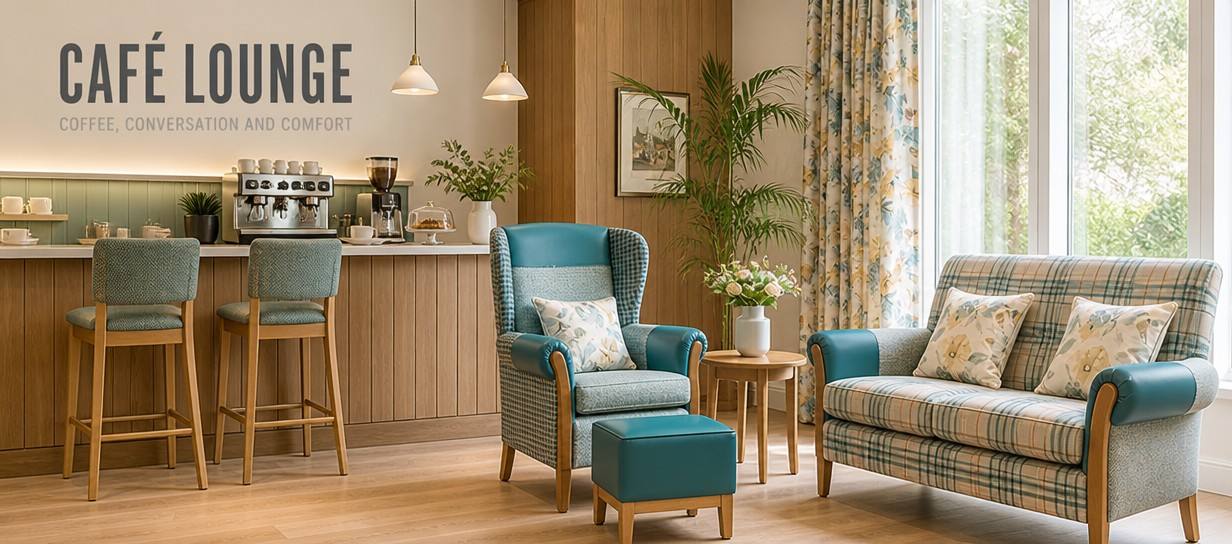 Lounge chairs in the café’s relaxation area: a place for casual conversation and comfort CAFÉ LOUNGE COFFEE, CONVERSATION AND COMFORT