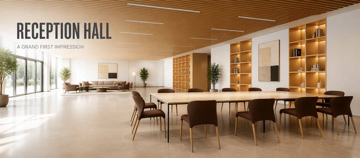 Reception Hall Seating — Making a Lasting First Impression Spacious and bright reception area