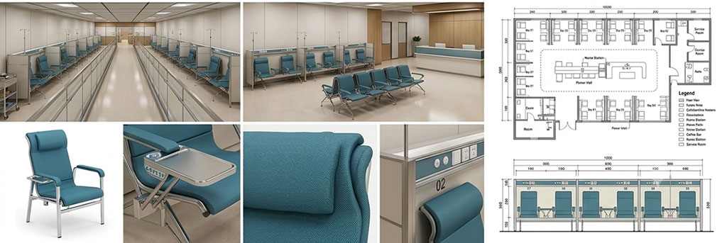 Detailed-Layout-Diagram-of-Hospital-Infusion-Chairs Modular Infusion Station Furniture