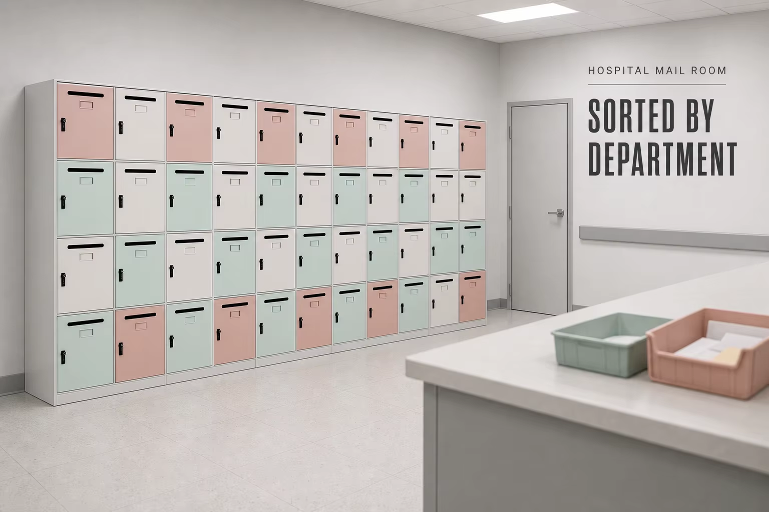 SORTEDBY DEPARTMENT metal cabinet storage HOSPITAL MAIL ROOM metal cabinet