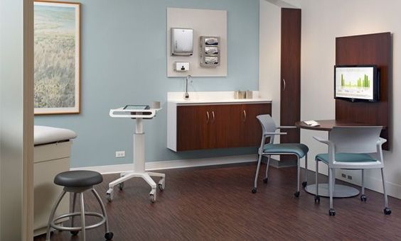 medical exam room cabinet with sink