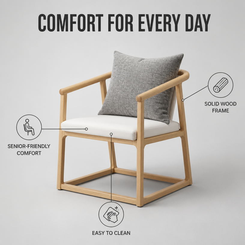  Senior Living Furniture Set with Japanese Style Solid Wood Curved Armrest Chairs for Healthcare Reception