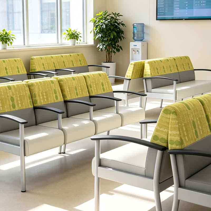 Medical Clinic Reception Bench with Antibacterial Vinyl and Fabric Upholstery 