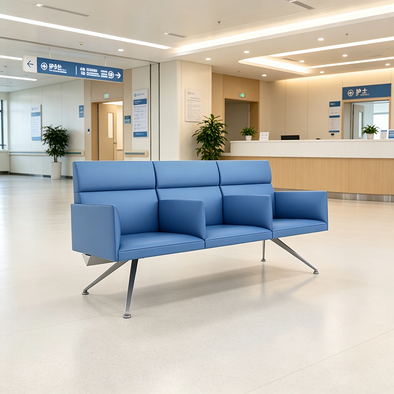 Hospital Waiting Room Chairs - 3-Seater PU Leather Reception Bench for Medical Lobby