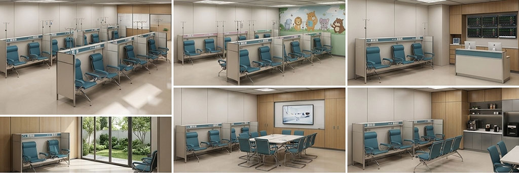 Cubicle Infusion Chair System Detailed Layout Diagram-of Hospital Infusion Chairs