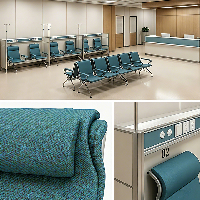 Privacy Hospital Infusion Seating with Integrated Equipment Channel and Antimicrobial Fabric