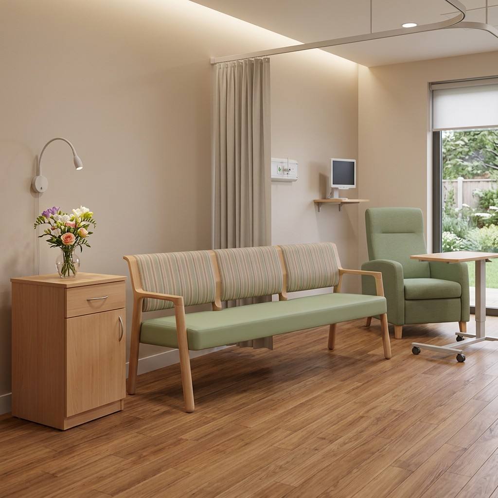 3-Seater Hospital Waiting Room Bench | Solid Wood Medical Clinic Seating for Nursing Home & Healthcare Facility Reception