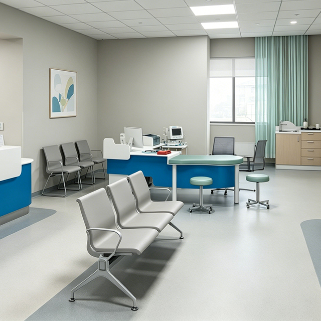 Custom Pediatric Clinic Furniture Set - Anti-Collision Children's Medical Examination Bed & Ergonomic Doctor Consultation Desk
