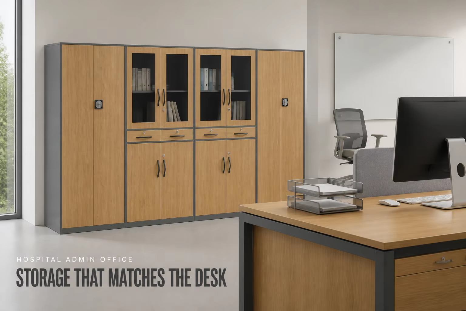 wood grain workstations in a hospital doctors' office metal office storage cabinet