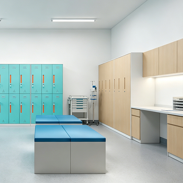Locker Room Furniture for Hospital Staff | Custom Changing Room Solutions