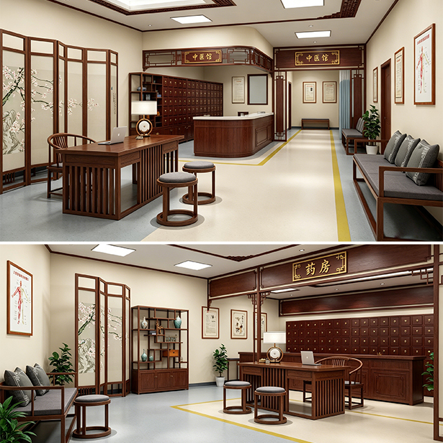 Medicine Clinic Furniture Set - Premium Traditional Chinese Solid Wood TCM Consultation Desks & Acupuncture Treatment Beds