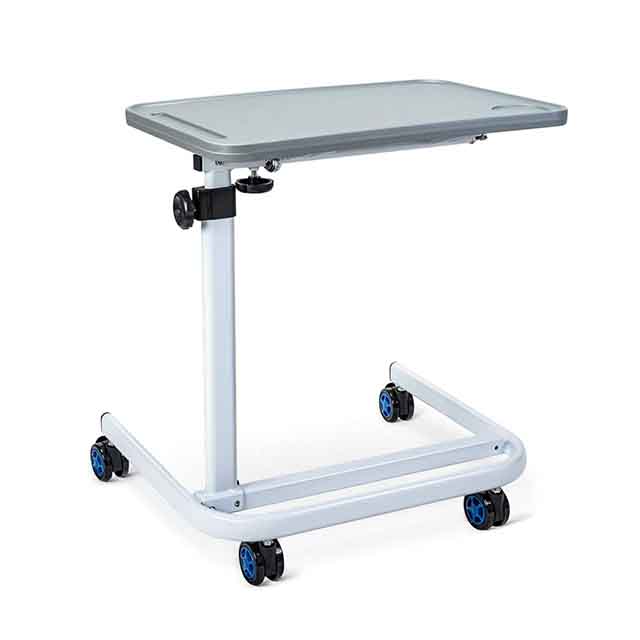 Hospital Room OverBed Steel Table for Serving Patient Eating With Wheels For Sale