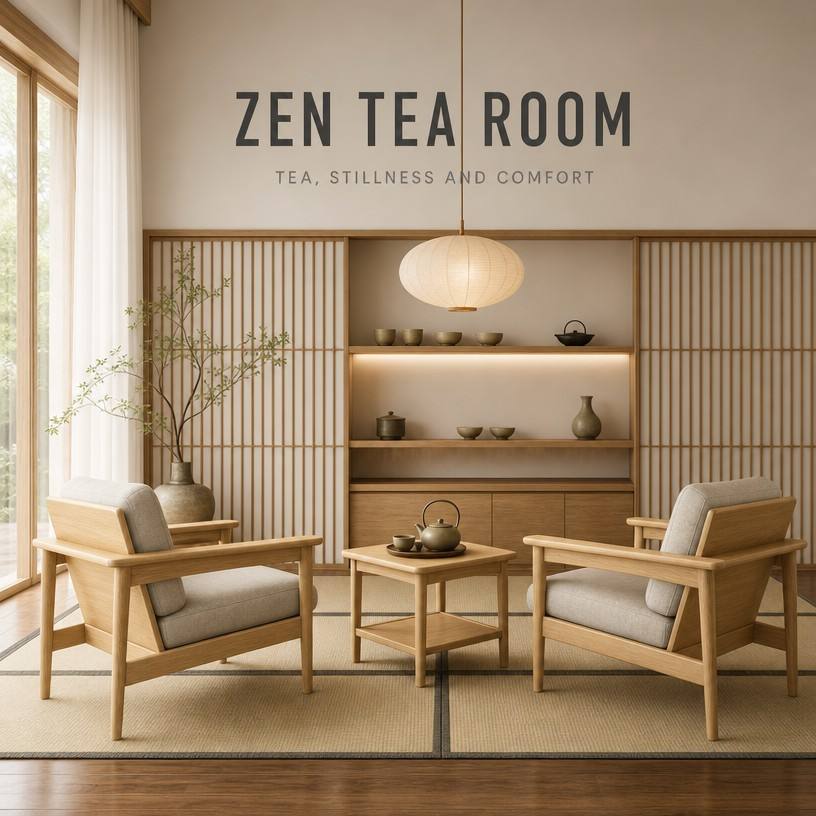  Zen Minimalist Solid Wood Lounge Sofa Set for Senior Living Receptions