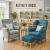  Plaid Lounge Armchair and Loveseat Set for Healthcare Senior Living Care Home Lobby and Visiting Rooms