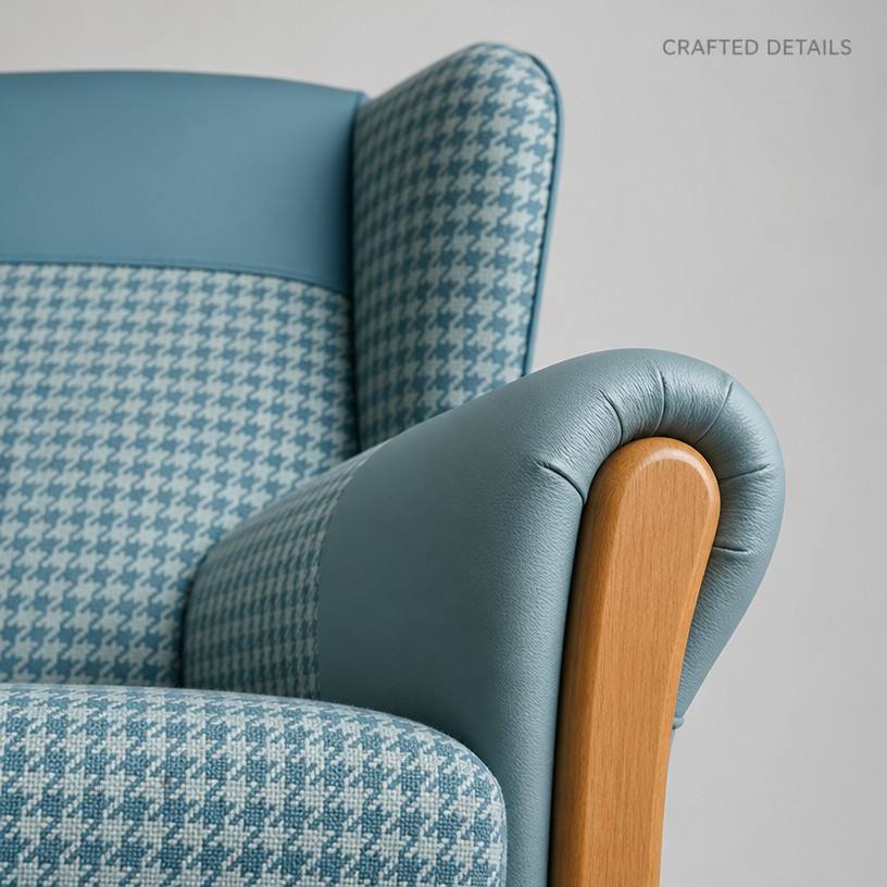  Plaid Lounge Armchair and Loveseat Set for Healthcare Senior Living Care Home Lobby and Visiting Rooms