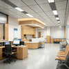 Hospital Reception Desk - Modern Wood Grain Medical Billing & Clinic Information Counter