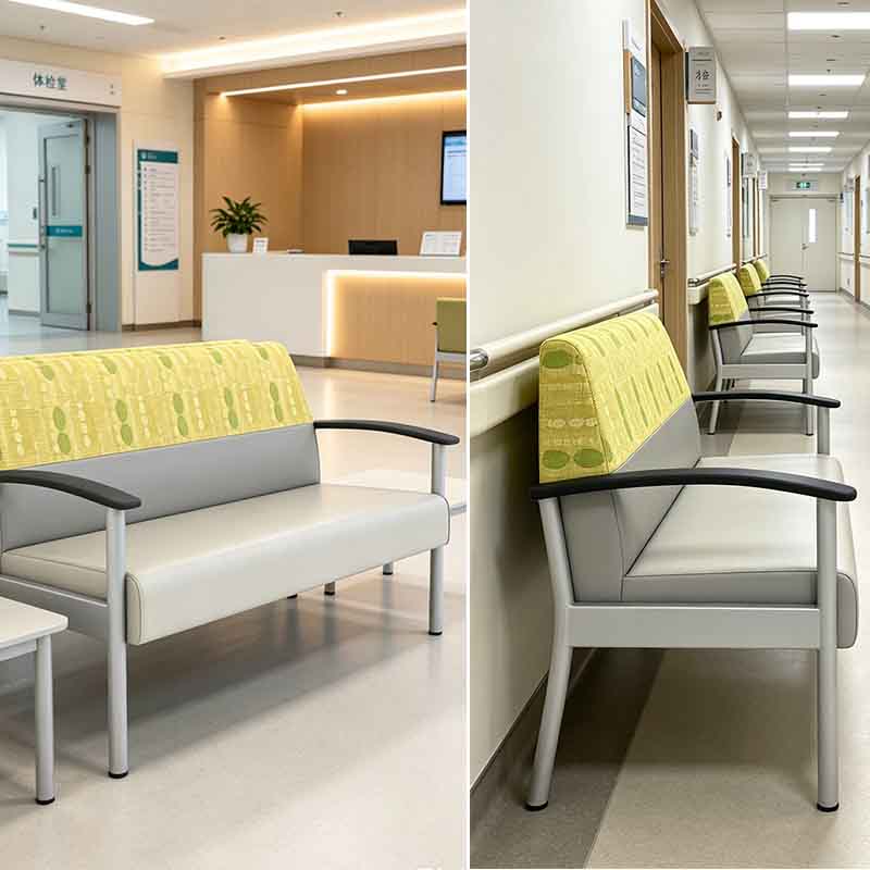 Medical Clinic Reception Bench with Antibacterial Vinyl and Fabric Upholstery 