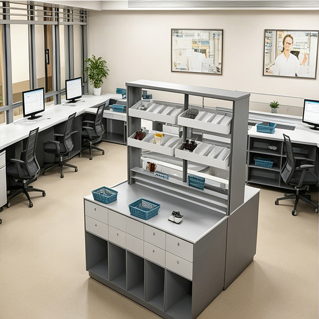 Hospital Medicine Dispensing Counter - Modular Integrated Pharmacy Service Station