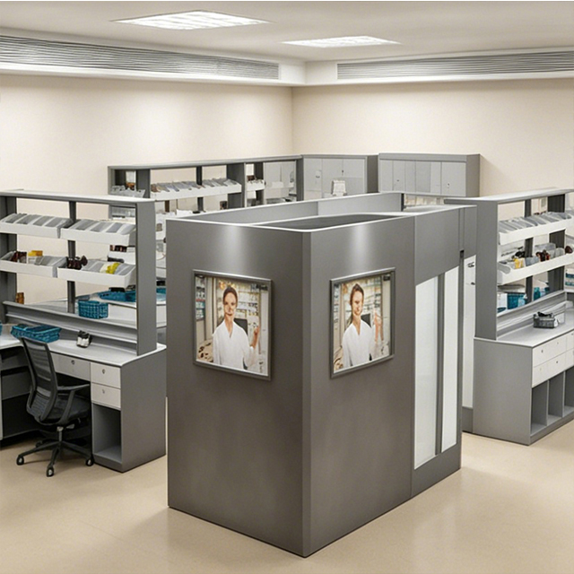 Hospital Medicine Dispensing Counter - Modular Integrated Pharmacy Service Station