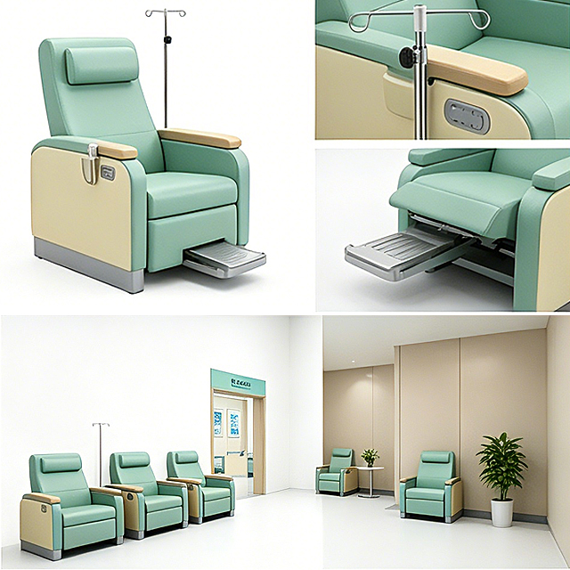 Modern Ergonomic Medical Infusion Chair with Adjustable Footrest for Hospital Clinics