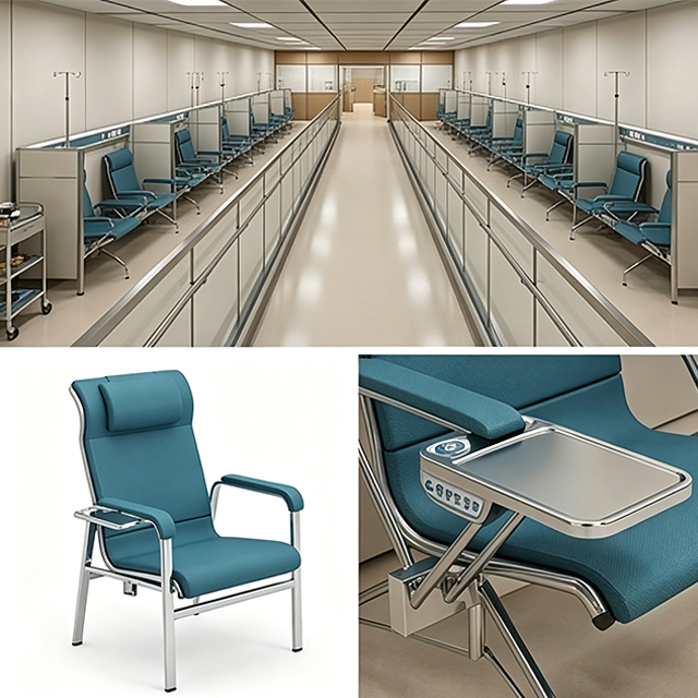 Privacy Hospital Infusion Seating with Integrated Equipment Channel and Antimicrobial Fabric