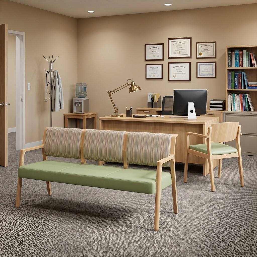 3-Seater Hospital Waiting Room Bench | Solid Wood Medical Clinic Seating for Nursing Home & Healthcare Facility Reception