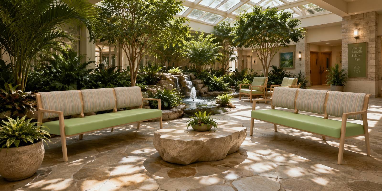 Lounge sofas in the Medical Garden atrium
