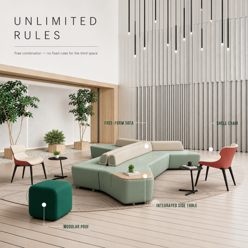 Free-Form Modular Sofa Set for Office Atriums, Hotel Lobbies & Coworking