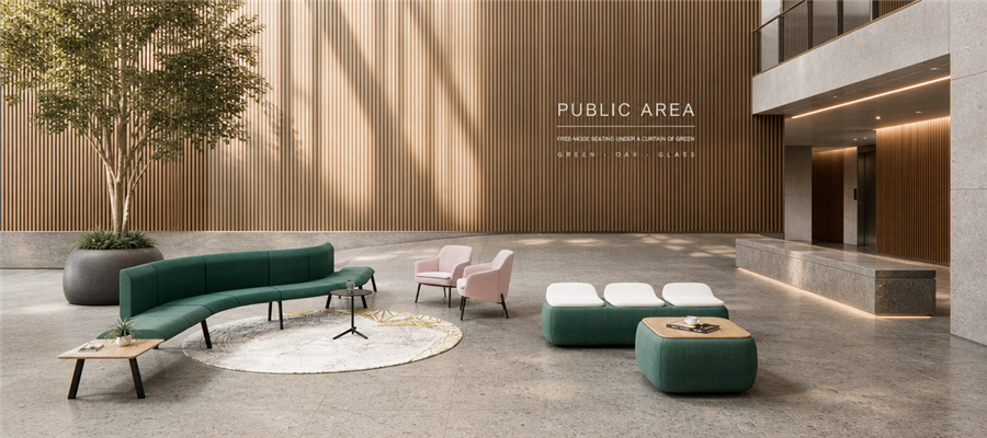 scene-atrium-public-area PUBLIC AREA Free-mode seating under a curtain of green