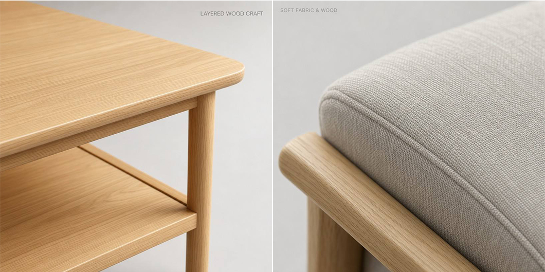 Fabric and wood detailing