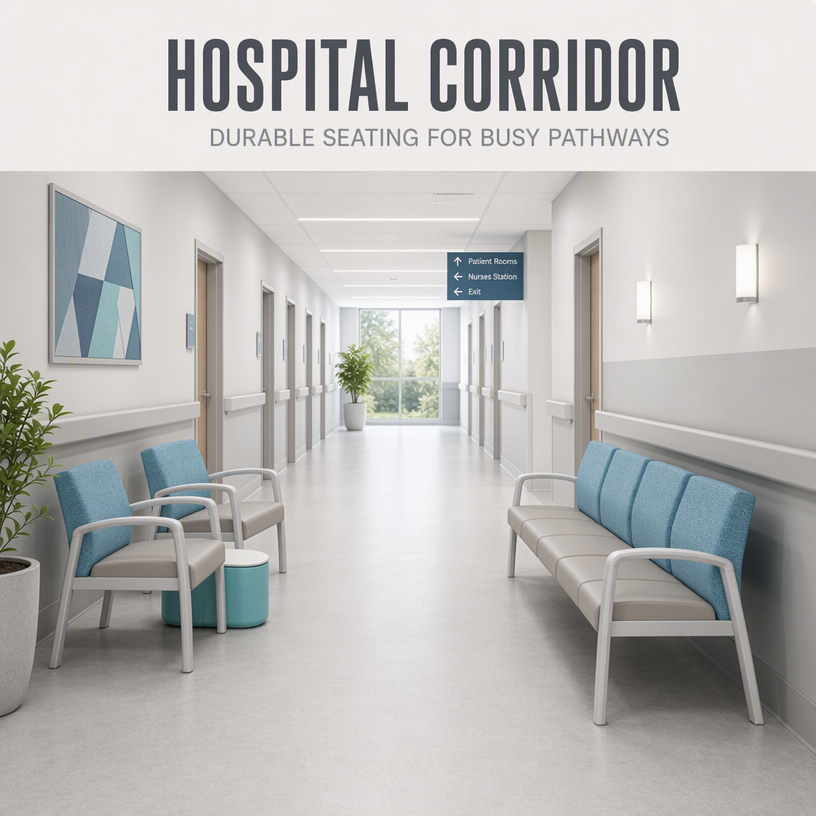 Modular Healthcare Waiting Seating System with Antimicrobial Upholstered Armchairs for Medical Clinics