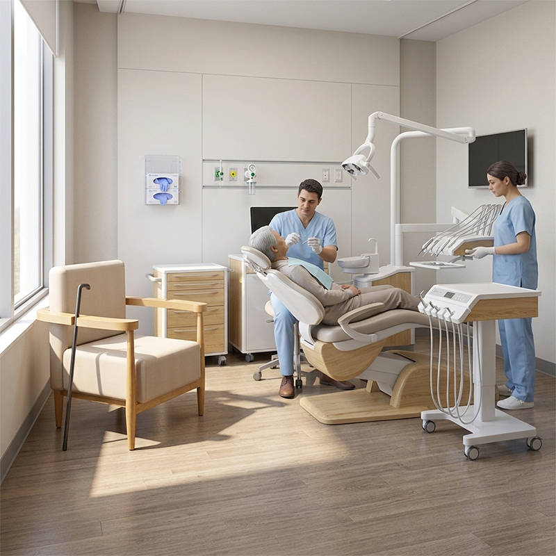 Healthcare Wooden Armchair with Cane Holder for Elderly Care & Hospital Patient Rooms