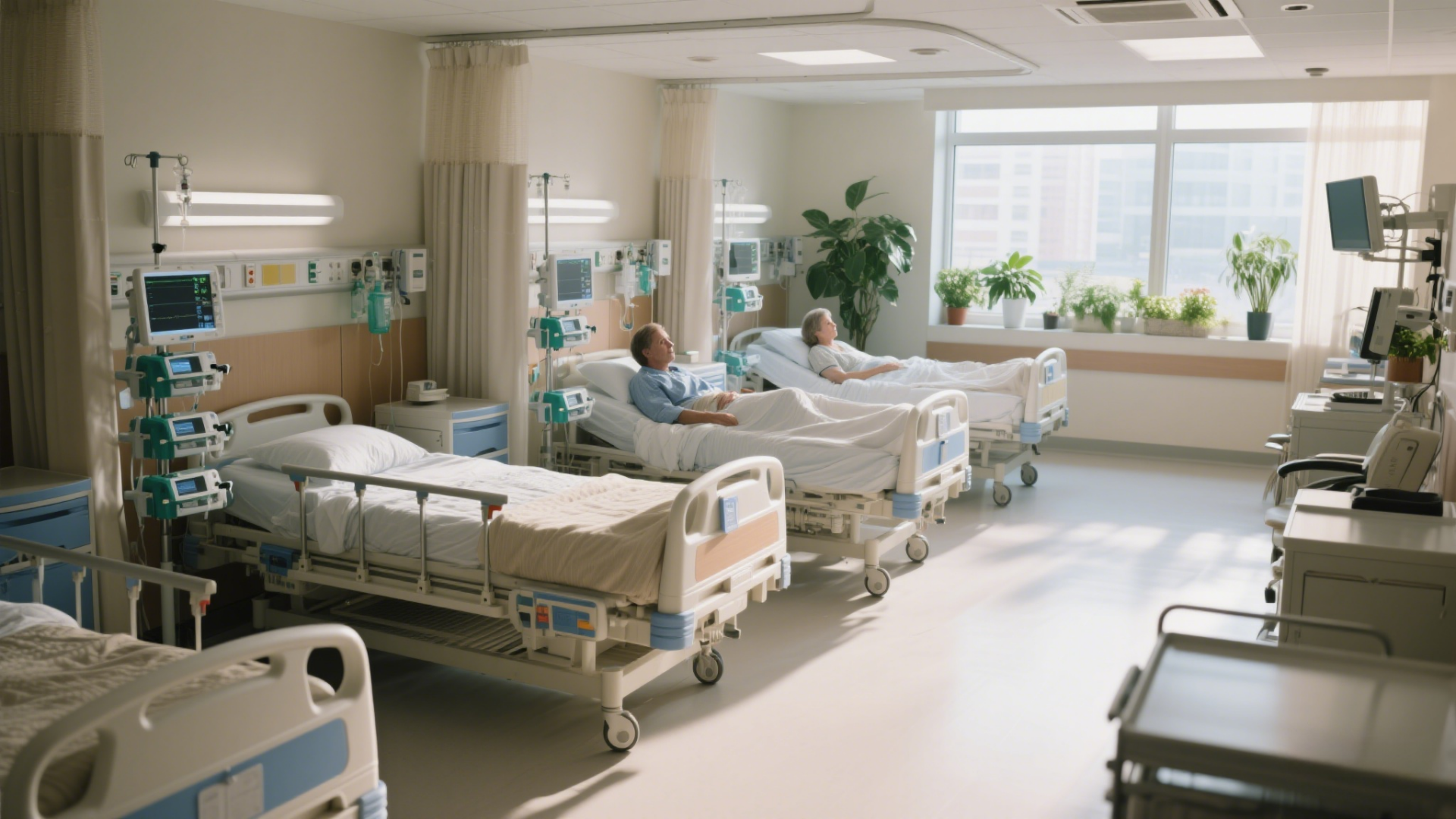 hospital bed in patient ward
