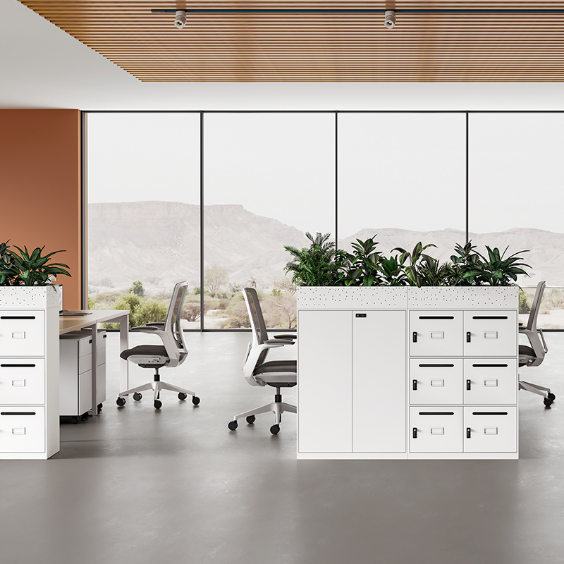 Desk-Side Mail Cabinet Combination with Drawers and Planter Top