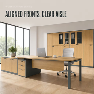 Wood Grain Metal Office Workstation Series with Desk Storage Runs