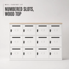 Metal Locker Cabinet with Numbered Slots and Wood Top
