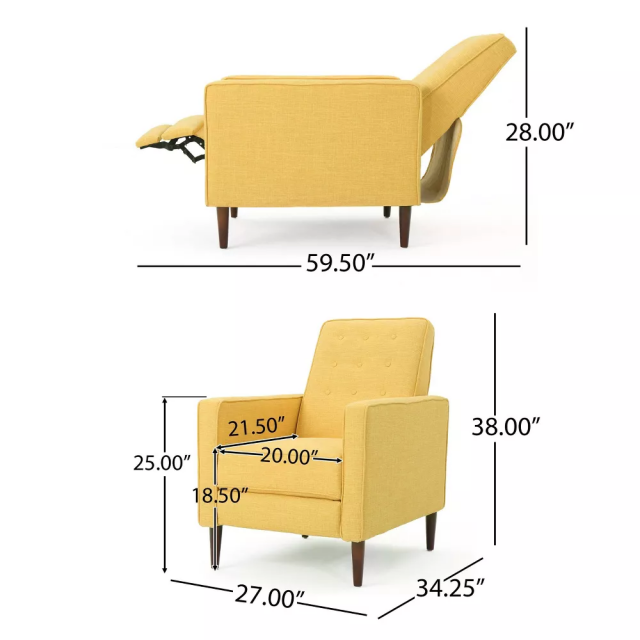 Yellow High Leg Reclining Chair with Low Back