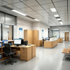 Hospital Reception Desk - Modern Wood Grain Medical Billing & Clinic Information Counter