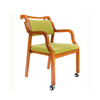 Senior Living Dining Armchair with Front Casters and Push Handle Solid Wood Assisted Mobility Chair