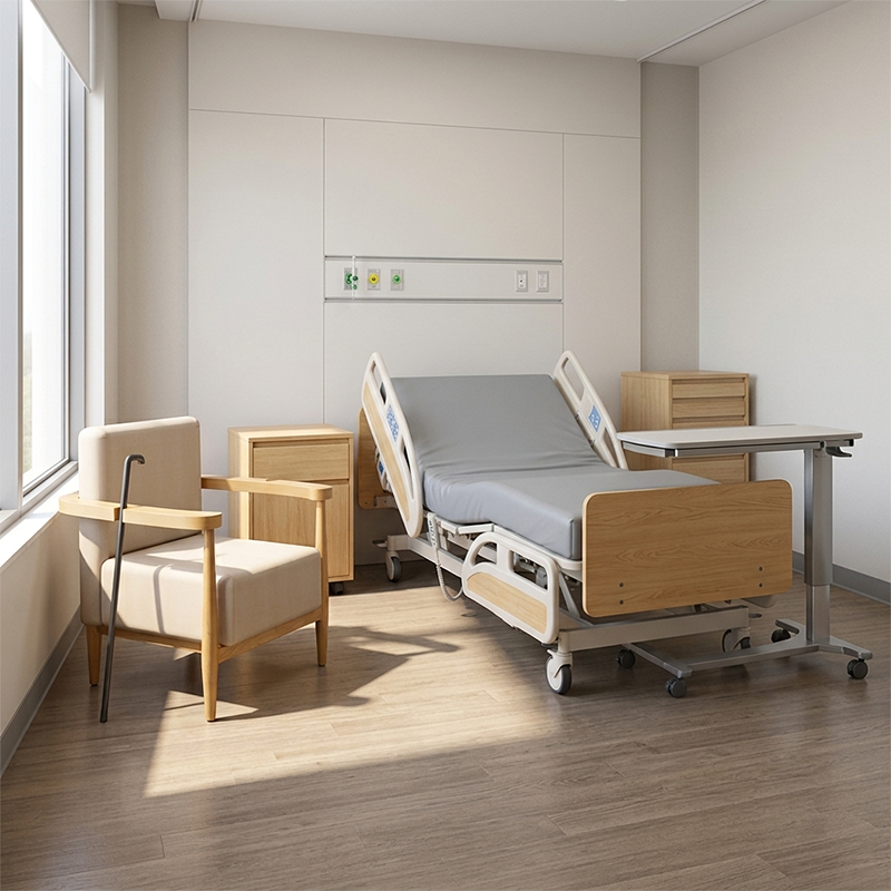 Healthcare Wooden Armchair with Cane Holder for Elderly Care & Hospital Patient Rooms